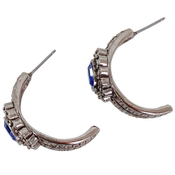 Signed Avon Art Deco Revival Marcasite Silver Tone Blue Earrings - Picture 4 of 9